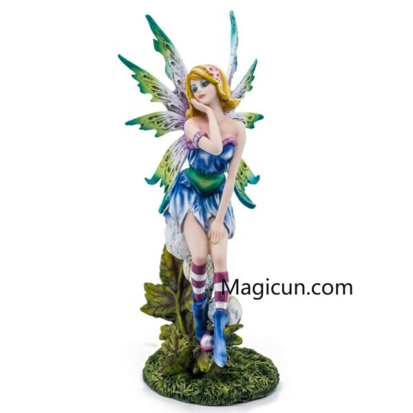 Fairy Collection~Colorful Blue Fairy Sitting On Flower Figurine Statue 10.5"H Resin New!