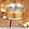 925 Sterling Silver Spinner Ring for Women with 4 Brass Fidget Rings Chunky Wide Band