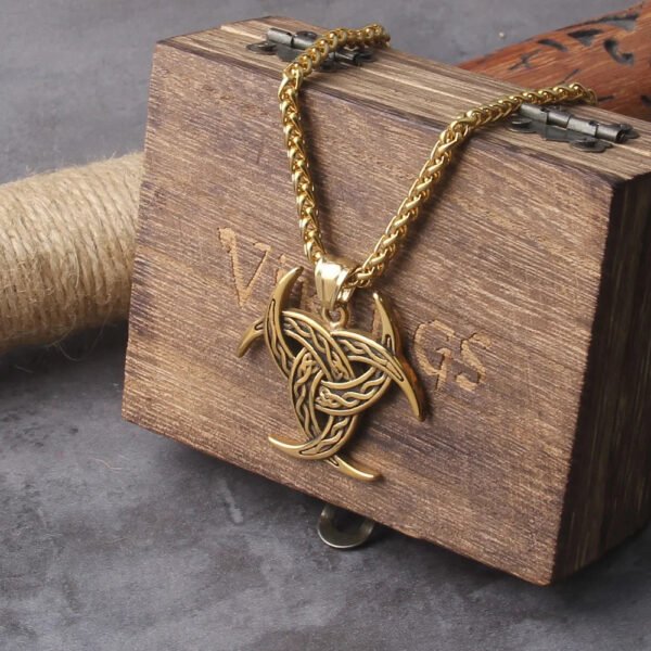 Eternal Vigor: Norse Rune Amulet Pendant - Viking Trinity Necklace in Gold Stainless Steel