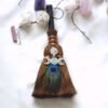 Crystal feather broom three-phase moon quartz pendant amethyst witch altar decoration festival decor magic gift