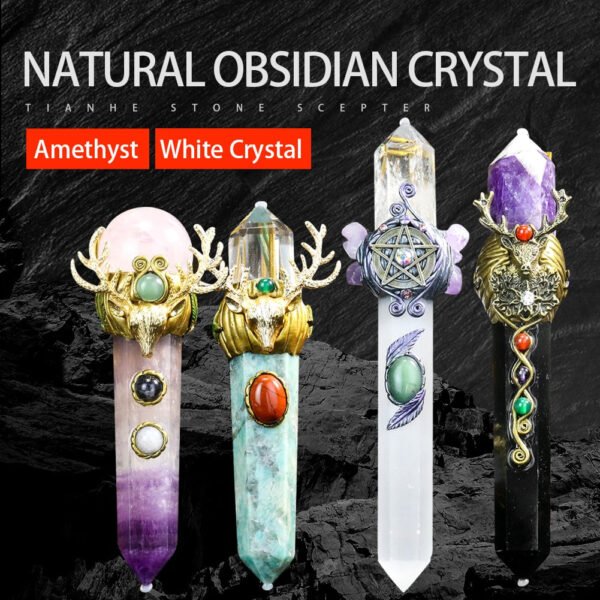 1PC Crystal Scepter Chakra Natural Quartz Crystal Point Magic Wand Stick Wicca Accessories Altar Decor Ritual Cosplay Props Gift