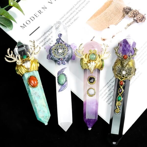 1PC Crystal Scepter Chakra Natural Quartz Crystal Point Magic Wand Stick Wicca Accessories Altar Decor Ritual Cosplay Props Gift