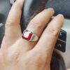 Sterling Silver Natural Garnet Men's Ring