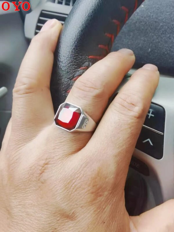Sterling Silver Natural Garnet Men's Ring