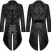 Devil Fashion Mens Gothic Steampunk Tailcoat Jacket Black Brocade Damask Wedding