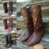 Gothic Steampunk Medieval Costume Men Knight Boots Viking PU Leather Warrior Women Cosplay Boot Carnival Party Shoes Prop