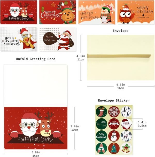 Christmas Cards with Envelopes - 24 Happy Holiday Cards with Envelopes Holiday Greeting Cards Bulk Set Christmas Cards Assortment 4" X 6" (Cartoon - 6 Designs)