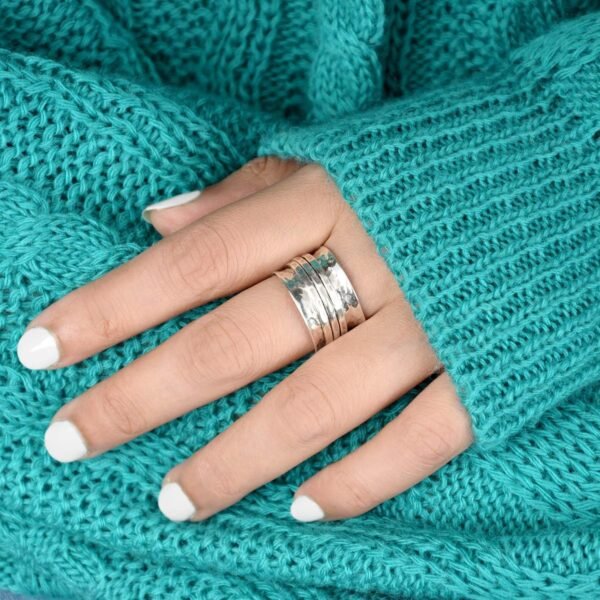 925 Sterling Silver Spinner Ring for Women 3 Fidget Rings Band Wide Hammered