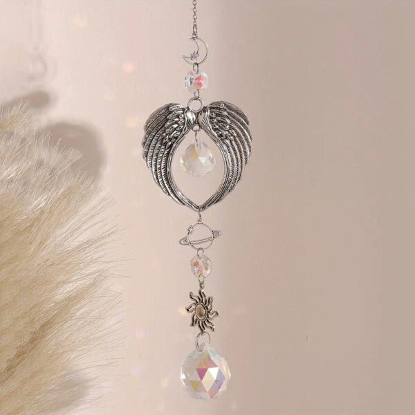 Crystal Alloy Hanging Decoration Gift Angel Wings Home Gardening Decorative Glass Prism Wind Chime