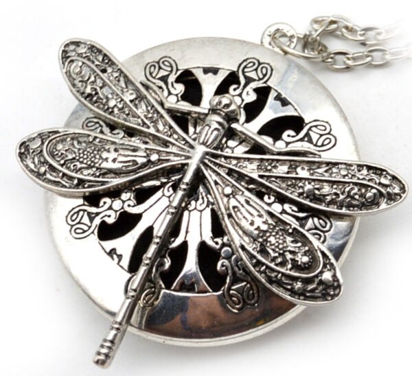 1pc Antique Silver Dragonfly Aromatherapy Diffuser Locket Pendant Necklace With 28" Chains