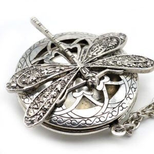 1pc Antique Silver Dragonfly Aromatherapy Diffuser Locket Pendant Necklace With 28" Chains & diffusing pad -Insect Series