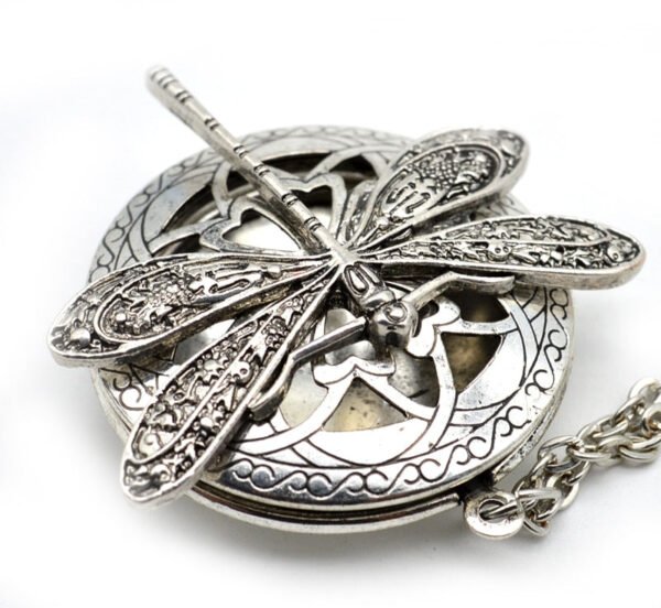 1pc Antique Silver Dragonfly Aromatherapy Diffuser Locket Pendant Necklace With 28" Chains & diffusing pad -Insect Series