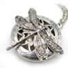 1pc Antique Silver Dragonfly Aromatherapy Diffuser Locket Pendant Necklace With 28" Chains & diffusing pad -Insect Series