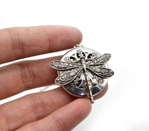 1pc Antique Silver Dragonfly Aromatherapy Diffuser Locket Pendant Necklace With 28" Chains