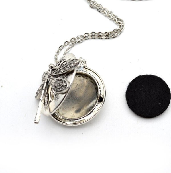 1pc Antique Silver Dragonfly Aromatherapy Diffuser Locket Pendant Necklace With 28" Chains
