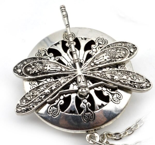 1pc Antique Silver Dragonfly Aromatherapy Diffuser Locket Pendant Necklace With 28" Chains