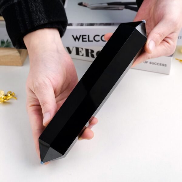 1pc Big Size Natural Black Quartz Obsidian Double Point Crystal Magic Wand Hexagonal Prism Column Reiki Handcraft Decoration