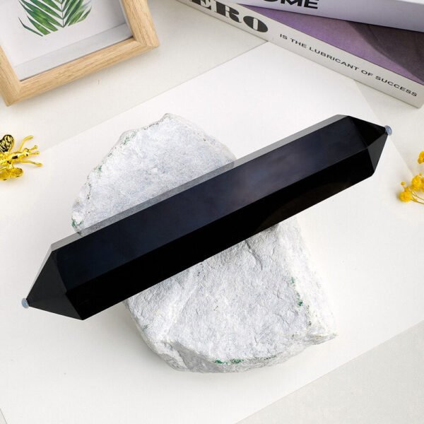 1pc Big Size Natural Black Quartz Obsidian Double Point Crystal Magic Wand Hexagonal Prism Column Reiki Handcraft Decoration