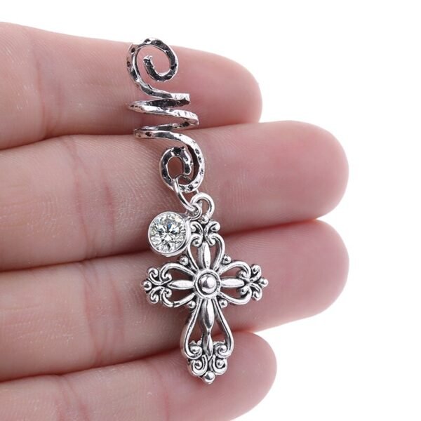 Magic Wicca~1pc Viking Spiral Hair Beads with Filigree Cross Charms for Hair Braids for Beard Hair Beads Cubic Zircon-Series