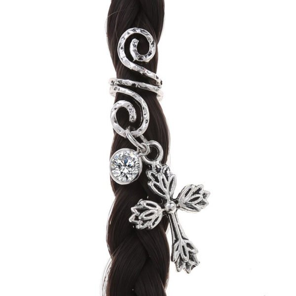 Magic Wicca~1pc Viking Spiral Hair Beads with Floral Cross Charms for Hair Braids for Beard Hair Beads Cubic Zircon-Series