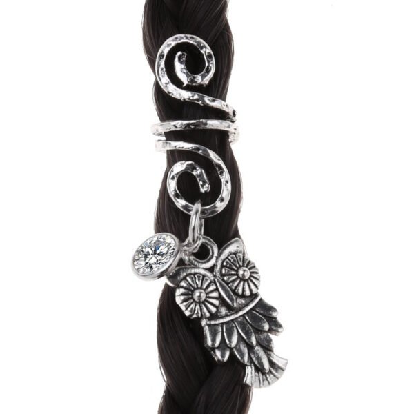 Magic Wicca~1pc Viking Spiral Hair Beads with Owl Charms for Hair Braids for Beard Hair Beads Cubic Zircon-Series