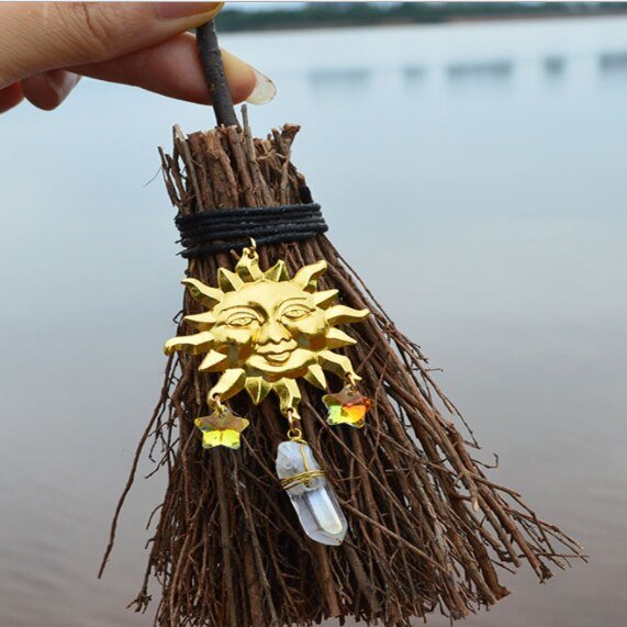 1pcs  Wicca branch diy crystal pendant witch accessories mini broom moon sun pendant car pendant jewelry pendant gothic gift