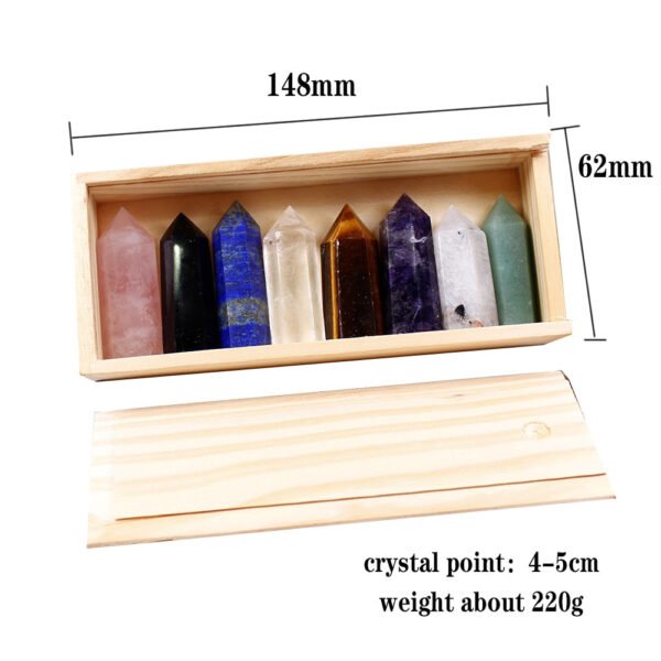 Magicun Stone~1set Wooden box gift box High quality Decorative Natural Hand Carved crystal points quartz wand pillar for sale healing Wand