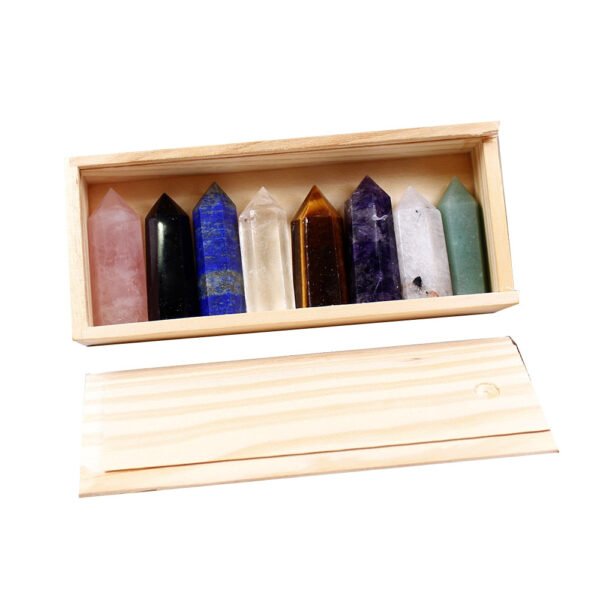 Magicun Stone~1set Wooden box gift box High quality Decorative Natural Hand Carved crystal points quartz wand pillar for sale healing Wand
