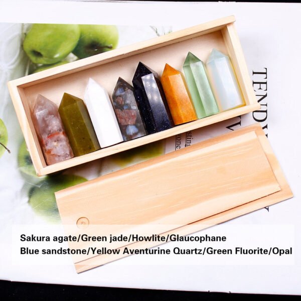 Magicun Stone~1set Wooden box gift box High quality Decorative Natural Hand Carved crystal points quartz wand pillar for sale healing Wand