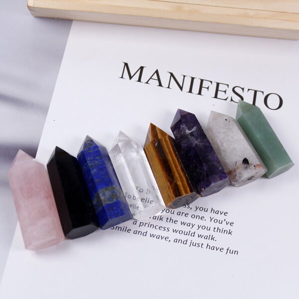 Magicun Stone~1set Wooden box gift box High quality Decorative Natural Hand Carved crystal points quartz wand pillar for sale healing Wand