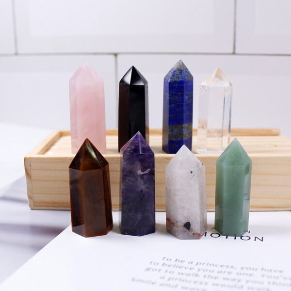 Magicun Stone~1set Wooden box gift box High quality Decorative Natural Hand Carved crystal points quartz wand pillar for sale healing Wand