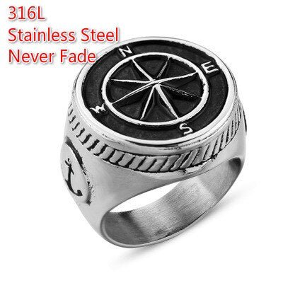 Magic Ring~2019 Ins Trendy Vintage Viking Anchor Hip Hop Punk Rock Compass Silver Ring for Men Women Luxury Naval Knight Rings Male Jewelry