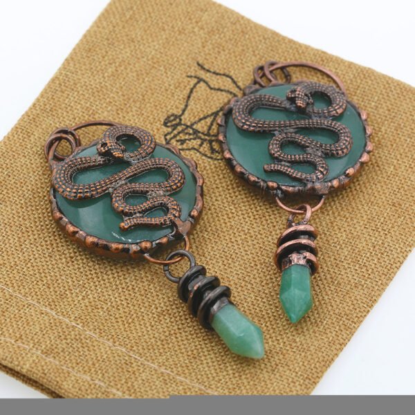 Antique Copper Retro Large Welded Semi precious Stone Retro Snake Lion Dragon Ox Necklace Pendan