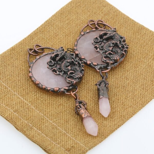 Antique Copper Retro Large Welded Semi precious Stone Retro Snake Lion Dragon Ox Necklace Pendan