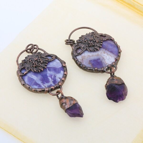 Antique Copper Retro Large Welded Semi precious Stone Retro Snake Lion Dragon Ox Necklace Pendan