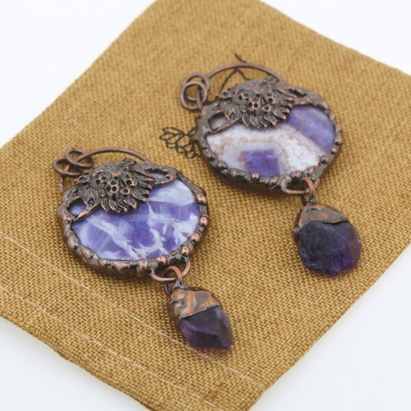 Antique Copper Retro Large Welded Semi precious Stone Retro Snake Lion Dragon Ox Necklace Pendan