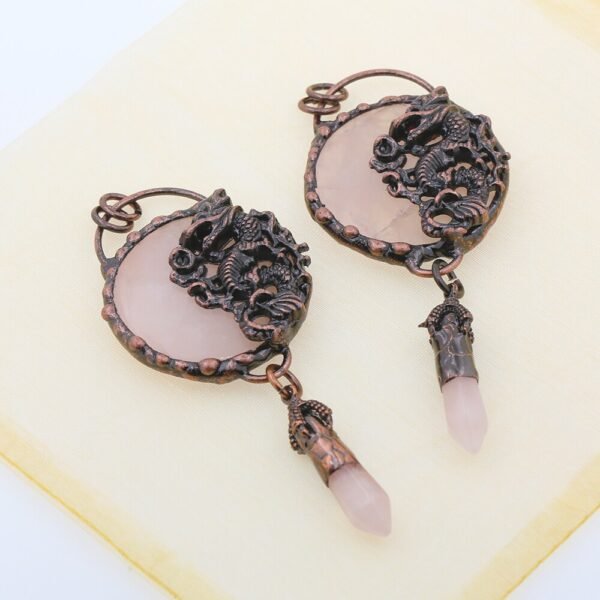 Antique Copper Retro Large Welded Semi precious Stone Retro Snake Lion Dragon Ox Necklace Pendan