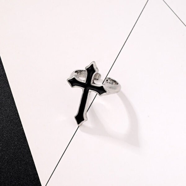 Gothic Ring  Vintage Black Big Cross Open Ring