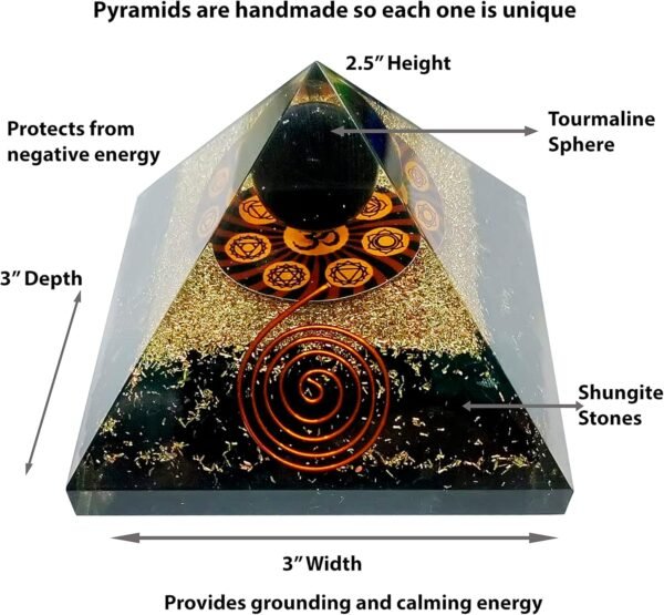 Crystal Orgone Pyramid – Orgonite Energy Generator with Copper-Wrapped Quartz and Shungite Crystals for Positive Energy