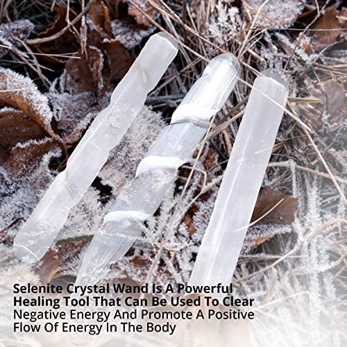 Himalayan Glow 1063 WBM Selenite Healing Crystals, 2 Wands with Single Massage Stick – 3 Count