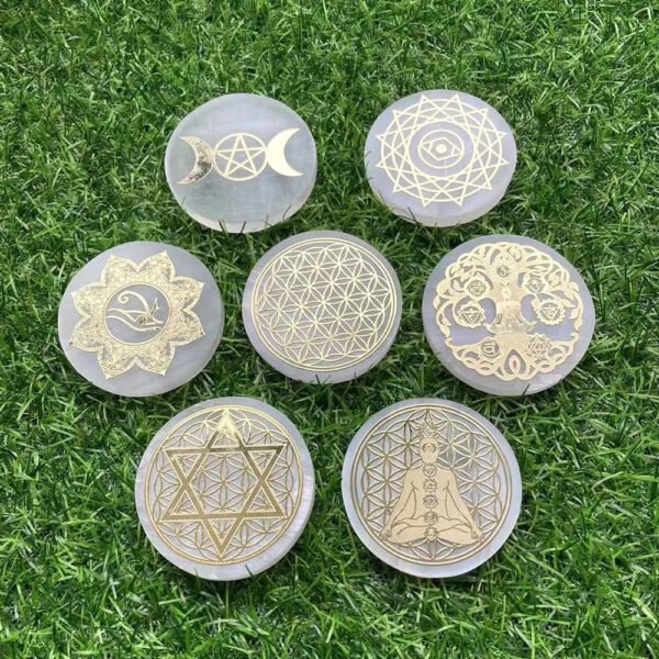 6CM Natural Crystal Selenite Slice Slab White Gypsum Chakra Flower of Life Charging Plate Yoga Meditation buy one and get one free