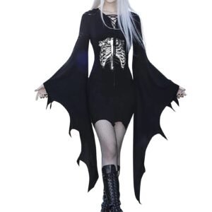 237cff10425e41335036973a2f5ec13b Women's Gothic Dress Batwing Sleeve Halloween Goth Dress Sexy Party Long Sleeve Black Saints Day Bodycon Dresses Cosplay Dress