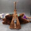24*9cm Large Crystal Feather Broom Witch Decoration Three Phase Moon Bead Pendant Natural Palm Tree Large Wicca Altar Car decor