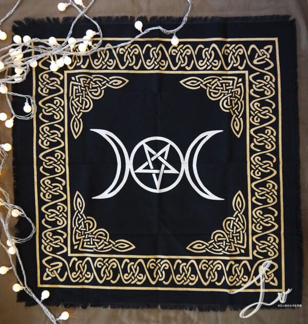 24"x24" Altar Tarot Cloth Board game tarot cards table cloth  Wicca table cover blanket tablecloth Black gold sliver