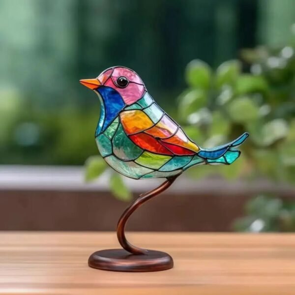 Manual Stained Acrylic Birds On Branch Desktop Ornaments Acrylic Material Double Sided Multicolor Style Birds Alloy Decorations
