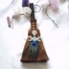 24x9 cm crystal feather broom three-phase moon quartz pendant amethyst witch altar decoration festival decor magic gift