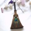 24x9 cm crystal feather broom three-phase moon quartz pendant amethyst witch altar decoration festival decor magic gift