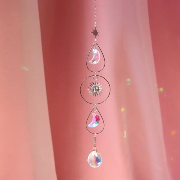 Elegant Suncatcher Crystal Wind Chime with Star, Moon, and Diamond Design - Hanging Prisms for Rainbow Light Effects - Decorative Pendant for Home and Garden