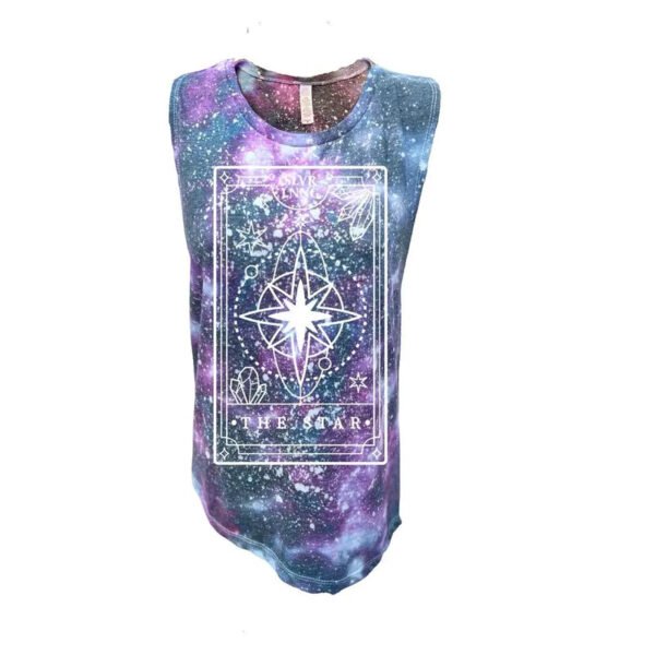 The Star Tarot Card Tie-Dye Ladies Muscle Tank Infused with Clear Quartz