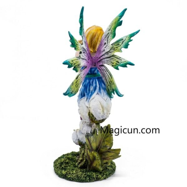 Fairy Collection~Colorful Blue Fairy Sitting On Flower Figurine Statue 10.5"H Resin New!